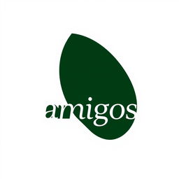 Dark green logo with the word 'amigos' elegantly integrated into the design, sleek and modern style, clean lines, and elegant typography, set against a white background