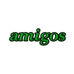 Dark green logo with the word 'amigos' elegantly integrated into the design, sleek and modern style, clean lines, and elegant typography, set against a white background