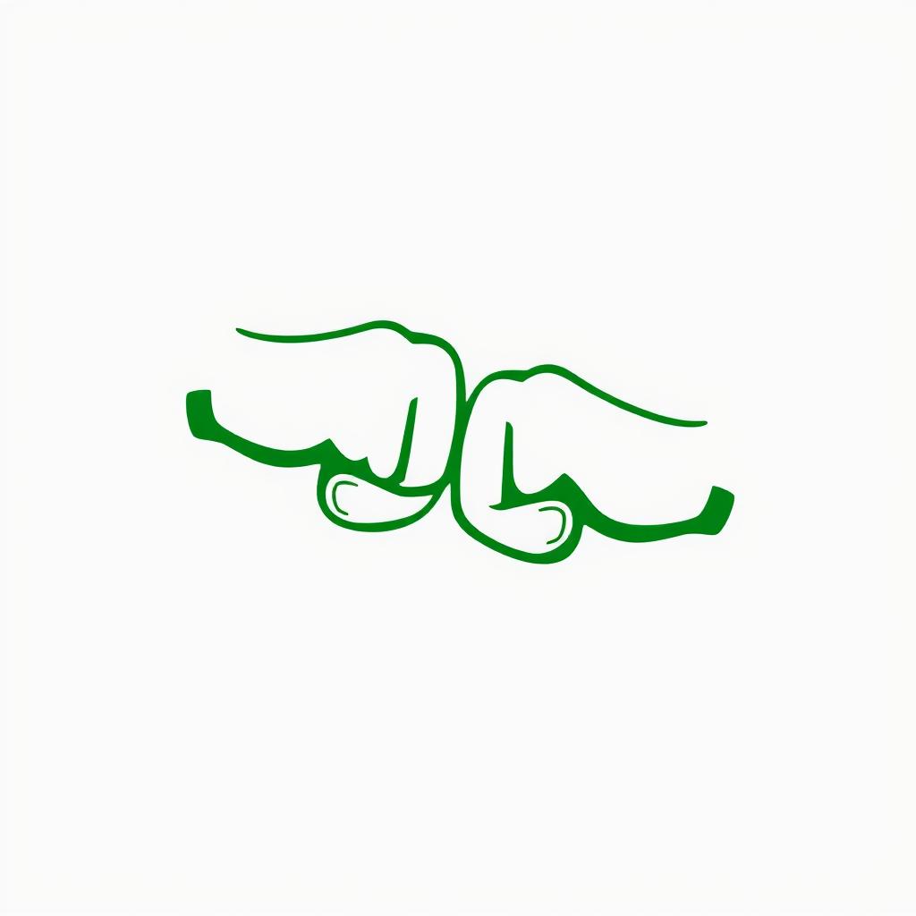 A green logo symbolizing two fists bumping or colliding, set against a white background