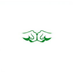 A green logo symbolizing two fists bumping or colliding, set against a white background