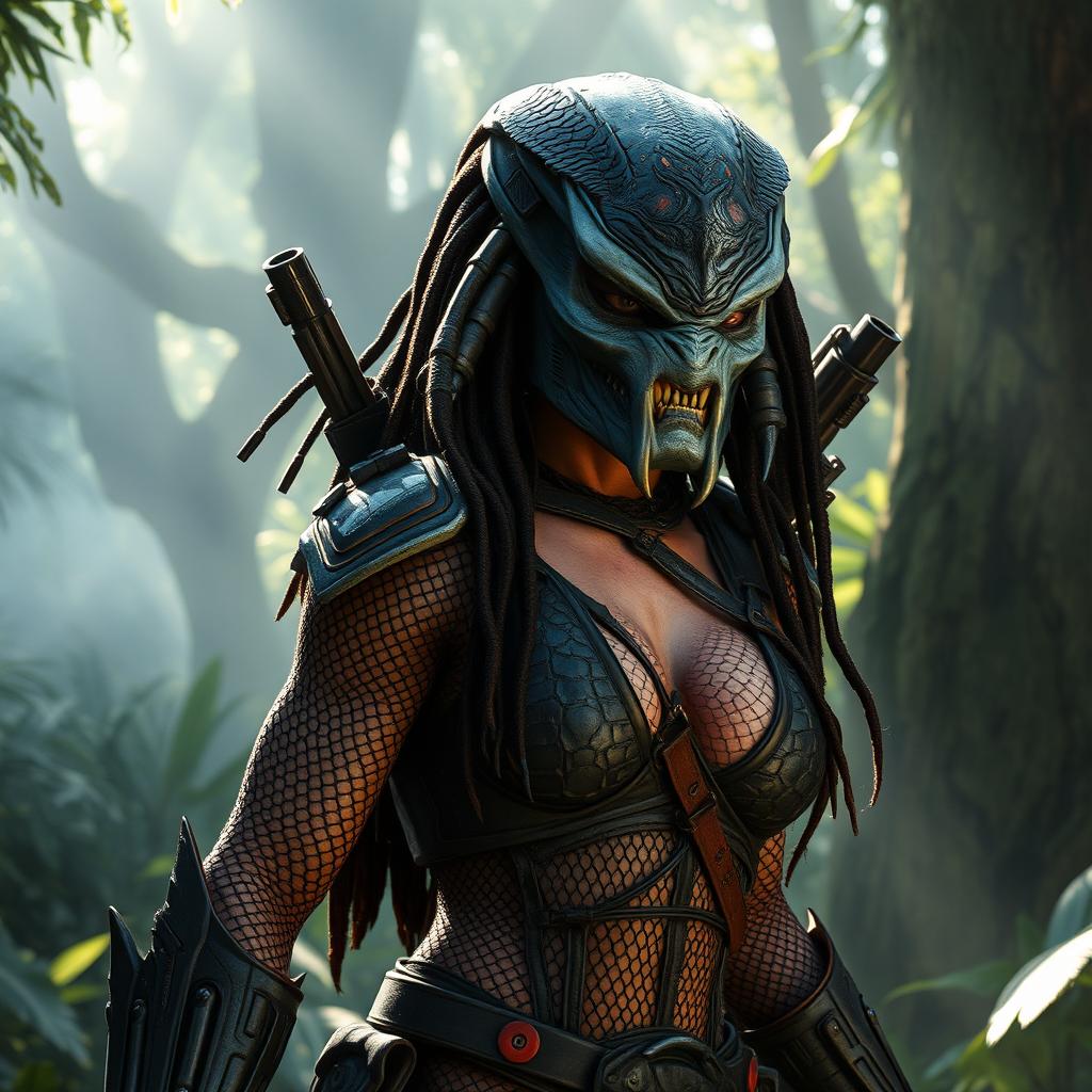 A female Yautja warrior from the Predator movie universe