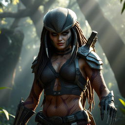 A female Yautja warrior from the Predator movie universe