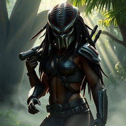 A female Yautja warrior from the Predator movie universe