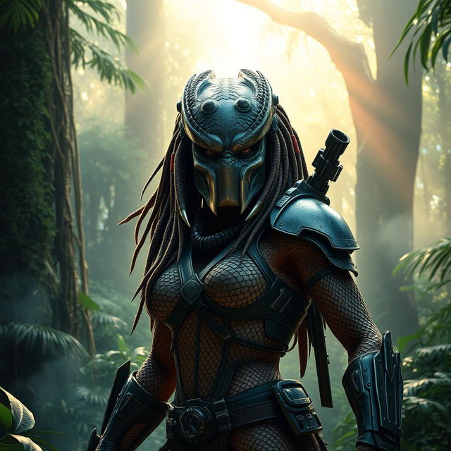 A female Yautja warrior from the Predator movie universe