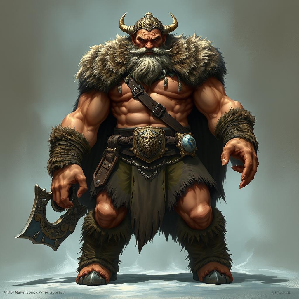 A powerful 7-foot-tall barbarian shifter from DnD 5th Edition, exuding strength and fierceness, reminiscent of a traditional Viking warrior