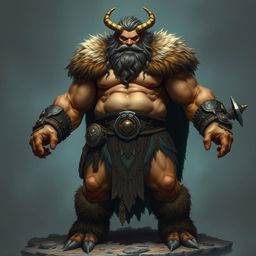 A powerful 7-foot-tall barbarian shifter from DnD 5th Edition, exuding strength and fierceness, reminiscent of a traditional Viking warrior