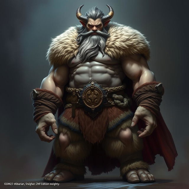 A powerful 7-foot-tall barbarian shifter from DnD 5th Edition, exuding strength and fierceness, reminiscent of a traditional Viking warrior