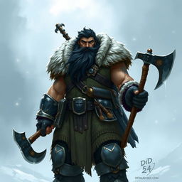 A 24-year-old barbarian shifter from DnD 5th Edition, standing a formidable 7 feet tall and weighing 280 pounds, resembling a fierce Viking warrior