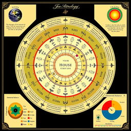 A personalized astrological chart artfully designed with several key elements: At the core is a central circle prominently featuring your name, birth date, time, and location, rendered elegantly