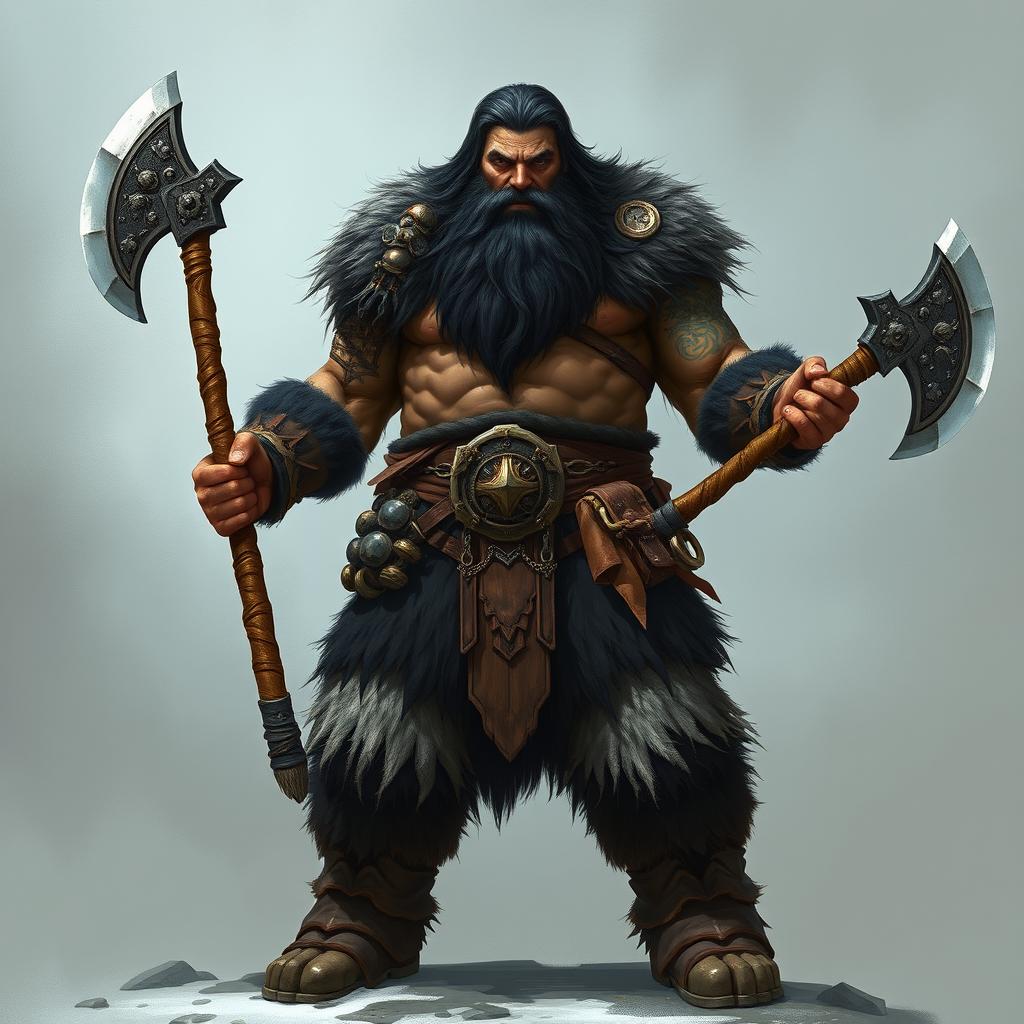 A towering barbarian shifter from DnD 5th Edition, standing at 7 feet tall, inspired by the notable appearance of Thorkell from Vinland Saga