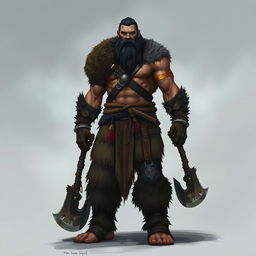 A towering barbarian shifter from DnD 5th Edition, standing at 7 feet tall, inspired by the notable appearance of Thorkell from Vinland Saga