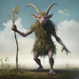 Create an image of 'Mogswort', a fictional creature or character. It should have a whimsical and fantastical appearance, suggesting an origin in an imaginative land.