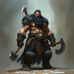 A towering barbarian shifter from DnD 5th Edition, standing at an impressive 215 cm tall