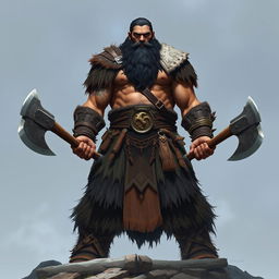 A towering barbarian shifter from DnD 5th Edition, standing at an impressive 215 cm tall