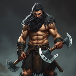 A towering barbarian shifter, 7 feet tall and 24 years old, featuring a leaner yet muscular build reminiscent of an agile warrior