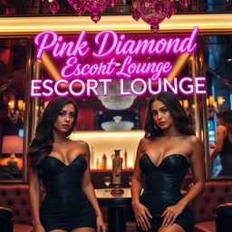 A glamorous scene inside an escort lounge featuring two poised and stylish escorts