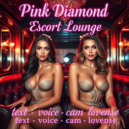 An opulent escort lounge setting featuring two sophisticated escorts, exuding elegance and charm amidst luxurious surroundings