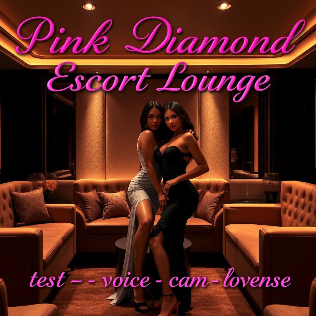 An exclusive escort lounge featuring two elegant and poised escorts amid a sophisticated and luxurious environment