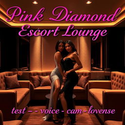 An exclusive escort lounge featuring two elegant and poised escorts amid a sophisticated and luxurious environment