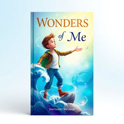 A beautiful, professionally designed book cover for a young adult self-discovery book titled "Wonders of Me", featuring a young boy depicted in an adventurous pose, exploring the magic within himself