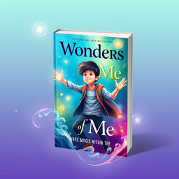 A beautiful, professionally designed book cover for a young adult self-discovery book titled "Wonders of Me", featuring a young boy depicted in an adventurous pose, exploring the magic within himself