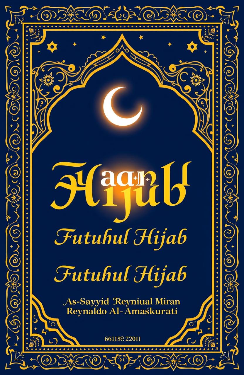 A book cover design for "Futuhul Hijab" by As-Sayyid Reynaldo Al-Amangkurati, featuring a glowing crescent moon above a rising sun, symbolizing spiritual enlightenment