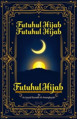 A book cover design for "Futuhul Hijab" by As-Sayyid Reynaldo Al-Amangkurati, featuring a glowing crescent moon above a rising sun, symbolizing spiritual enlightenment