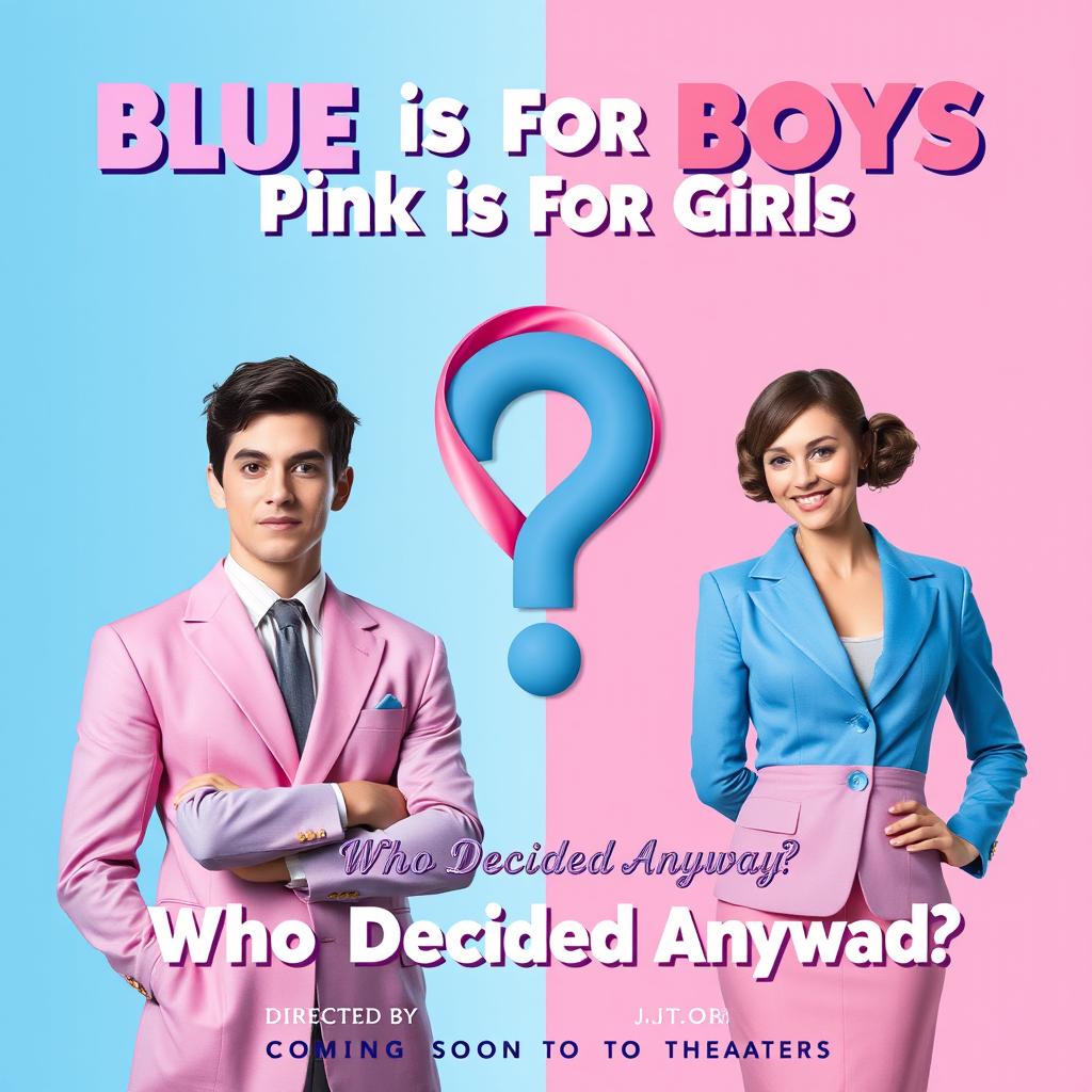 A satirical movie poster for a fictional film titled "Blue is for Boys, Pink is for Girls"