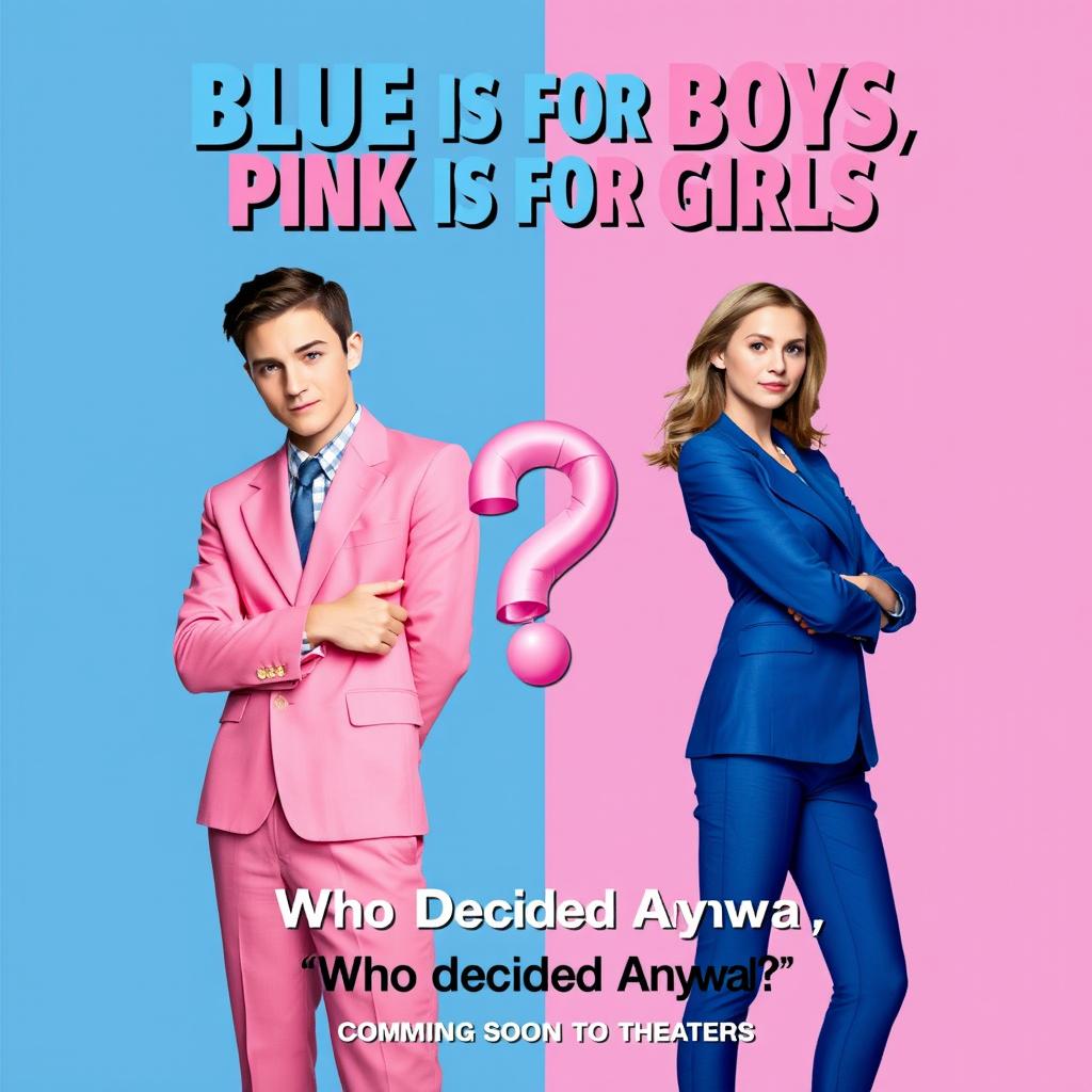 A satirical movie poster for a fictional film titled "Blue is for Boys, Pink is for Girls"