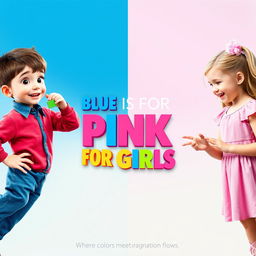 A vibrant movie poster for the film titled "Blue is for Boys, Pink is for Girls," featuring a stylized depiction of the gender stereotypes associated with these colors