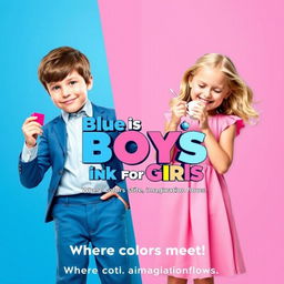 A vibrant movie poster for the film titled "Blue is for Boys, Pink is for Girls," featuring a stylized depiction of the gender stereotypes associated with these colors