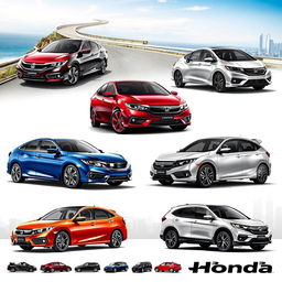 A stunning showcase of various Honda cars, featuring models like the Honda Civic, Accord, and CR-V