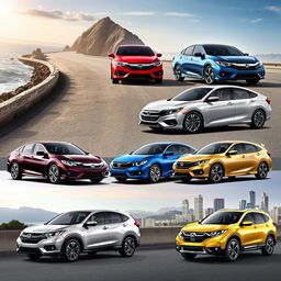 A stunning showcase of various Honda cars, featuring models like the Honda Civic, Accord, and CR-V