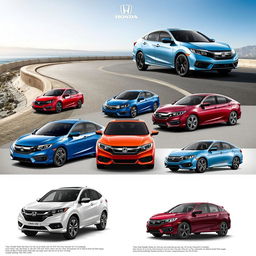 A stunning showcase of various Honda cars, featuring models like the Honda Civic, Accord, and CR-V