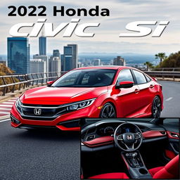 A striking image of the 2022 Honda Civic Si, showcased in a vibrant red color