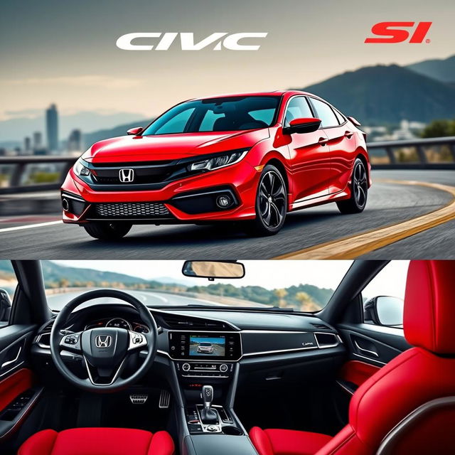 A striking image of the 2022 Honda Civic Si, showcased in a vibrant red color