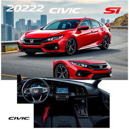 A striking image of the 2022 Honda Civic Si, showcased in a vibrant red color