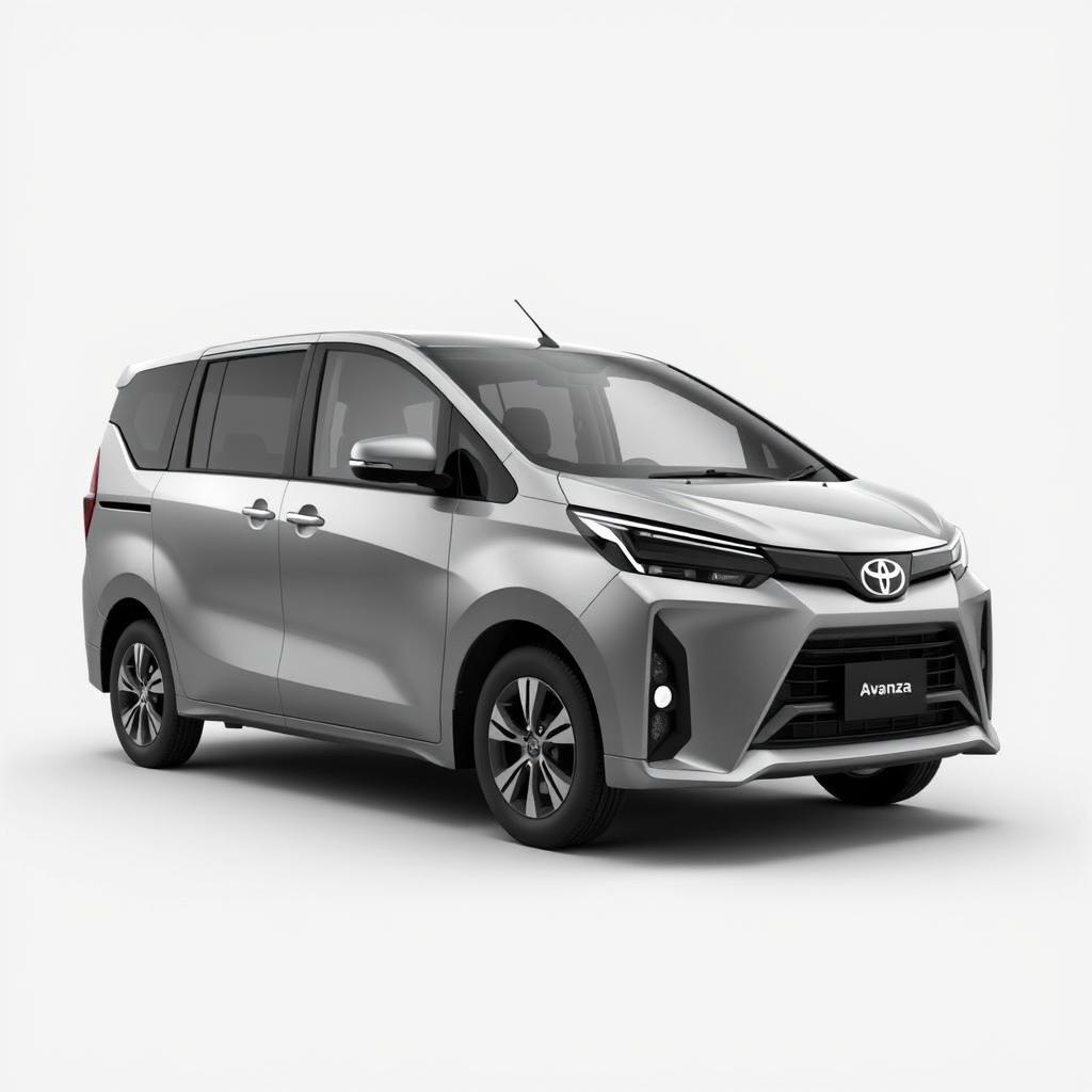 A grayscale 3D rendering of the 2024 Toyota Avanza, showcasing its sleek design and modern features