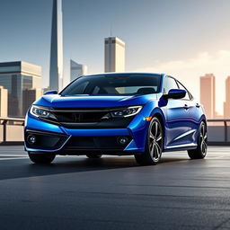 An impressive visual of the 2023 Honda Civic Si, portrayed in a captivating metallic blue hue