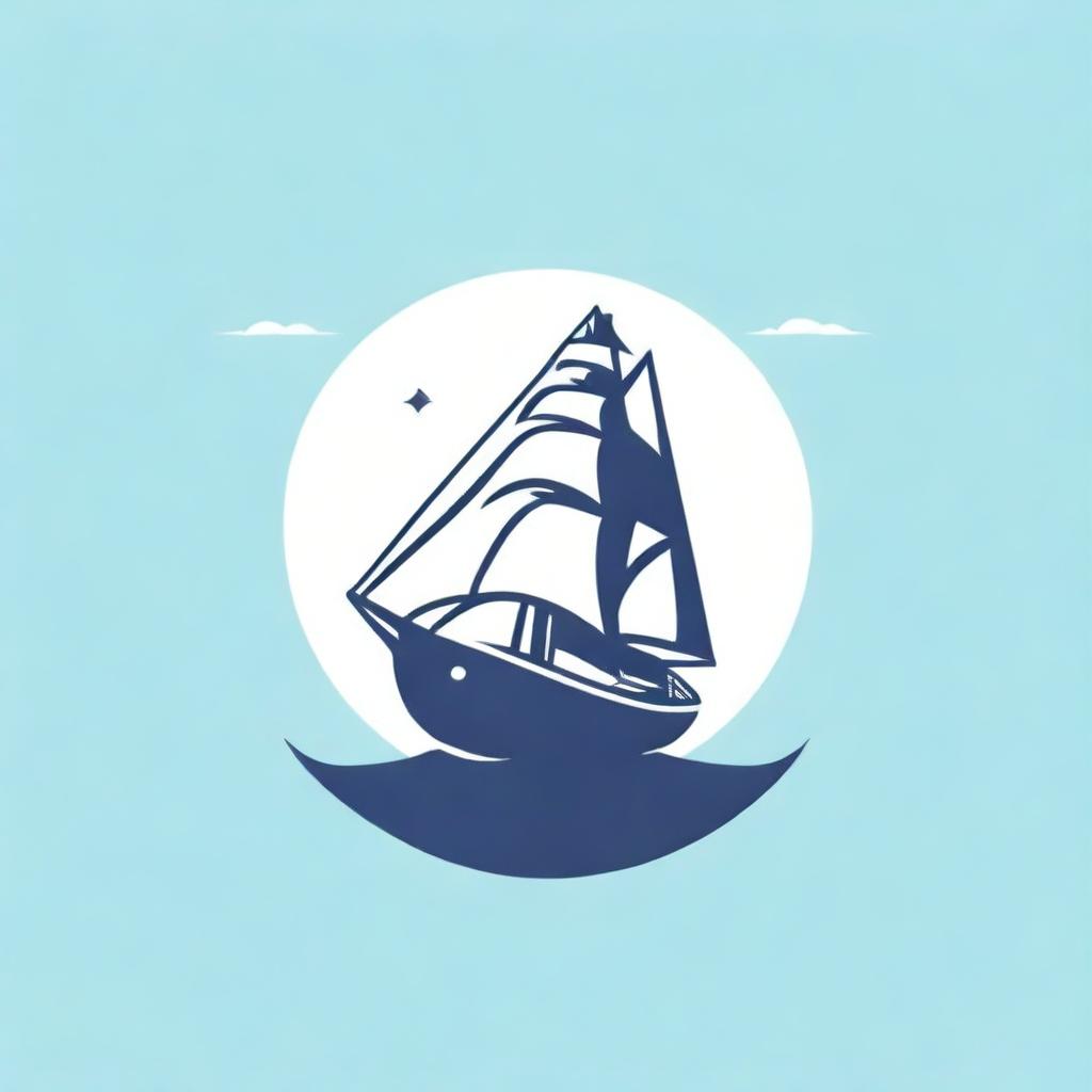 Design a logo featuring a sailing ship on the sea with the text 'Dewa Ruci'. The style should be clean, professional, and capture the adventurous spirit of seafaring.