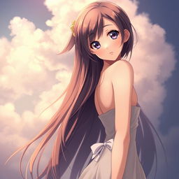 A sensual and alluring anime scene featuring a beautifully drawn girl with long flowing hair