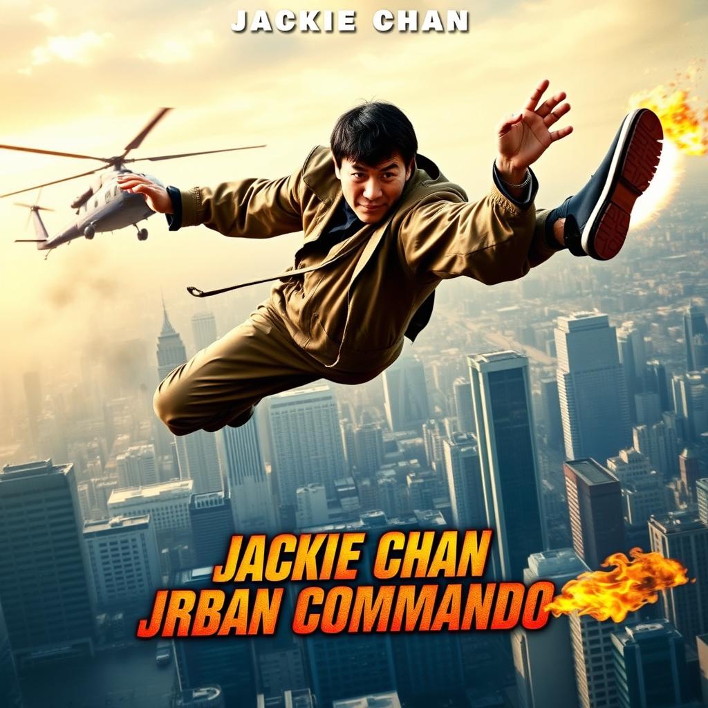 A dynamic, action-packed movie poster featuring Jackie Chan