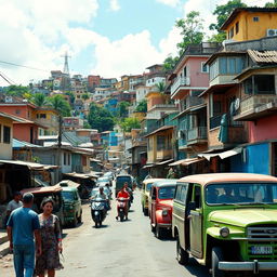 A reinterpretation of the 1962 film "Cinco Vezes Favela", showcasing a vibrant and dynamic scene in a Brazilian favela