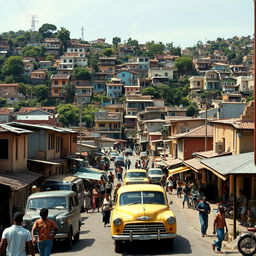 A reinterpretation of the 1962 film "Cinco Vezes Favela", showcasing a vibrant and dynamic scene in a Brazilian favela