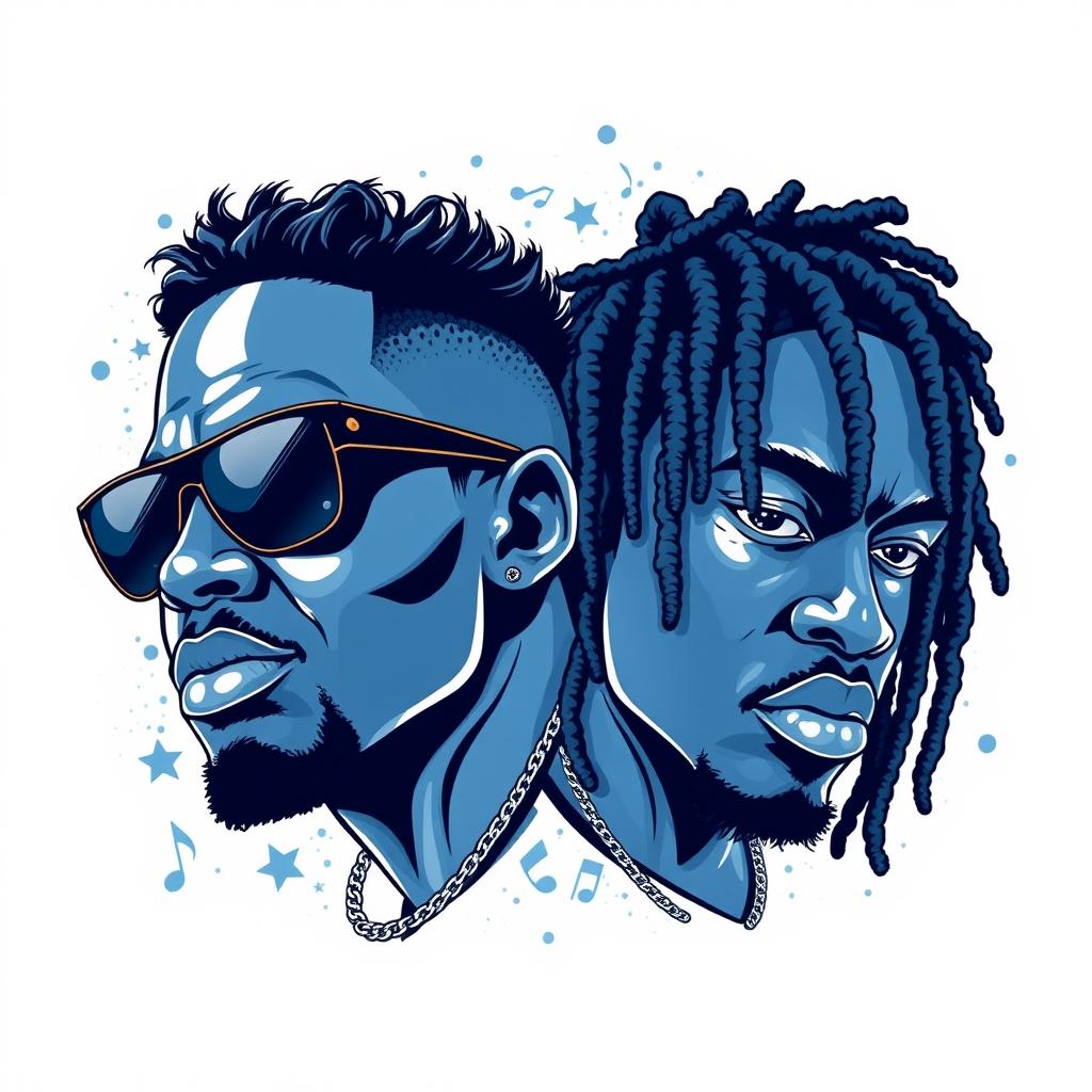 A captivating illustration featuring two rapper faces in blue and white hues, emphasizing bold and dynamic expressions