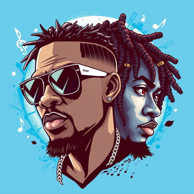 A captivating illustration featuring two rapper faces in blue and white hues, emphasizing bold and dynamic expressions