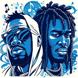 A captivating illustration featuring two rapper faces in blue and white hues, emphasizing bold and dynamic expressions