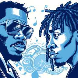 A captivating illustration featuring two rapper faces in blue and white hues, emphasizing bold and dynamic expressions