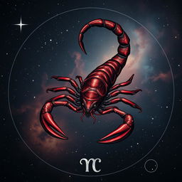 An astrological-themed image centered around Scorpio, capturing the mystique and intensity of this zodiac sign