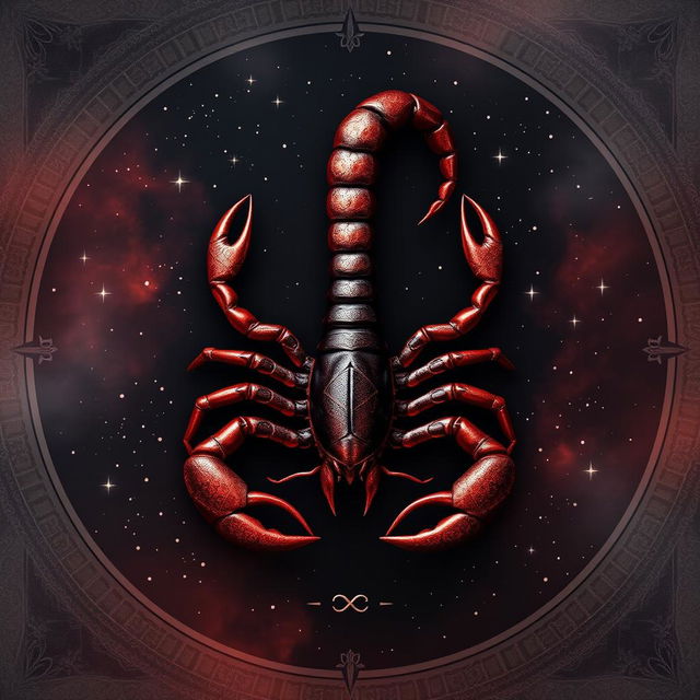 An astrological-themed image centered around Scorpio, capturing the mystique and intensity of this zodiac sign